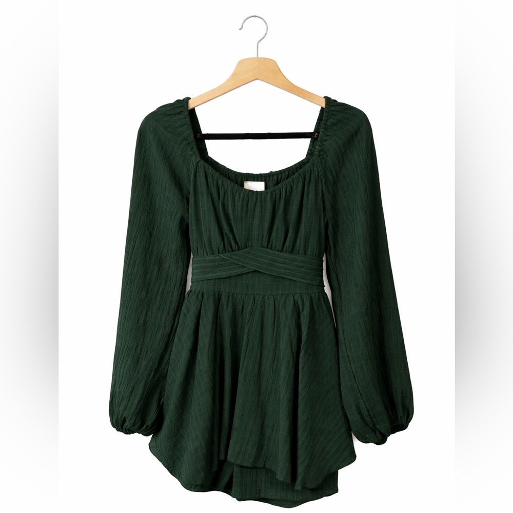 Altar’d State Dark Green Long Sleeve Romper Size Small Boho Cottagecore